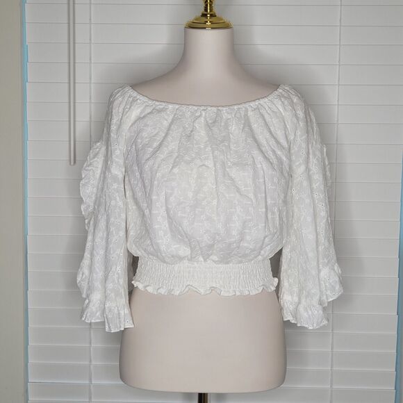 Cottagecore Countrycore Boho Fairy Hippie Flutter Sleeve Eyelet Ethereal Smocked - Picture 1 of 8